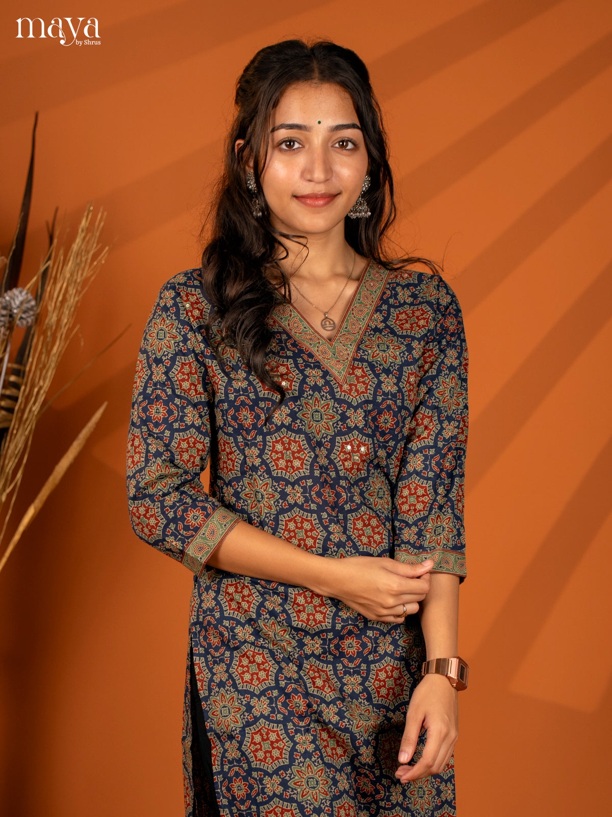 Blue Block Printed Cotton Kurti