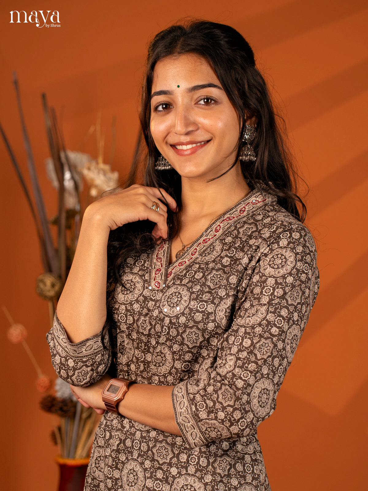 Brown Block Printed Cotton Kurti