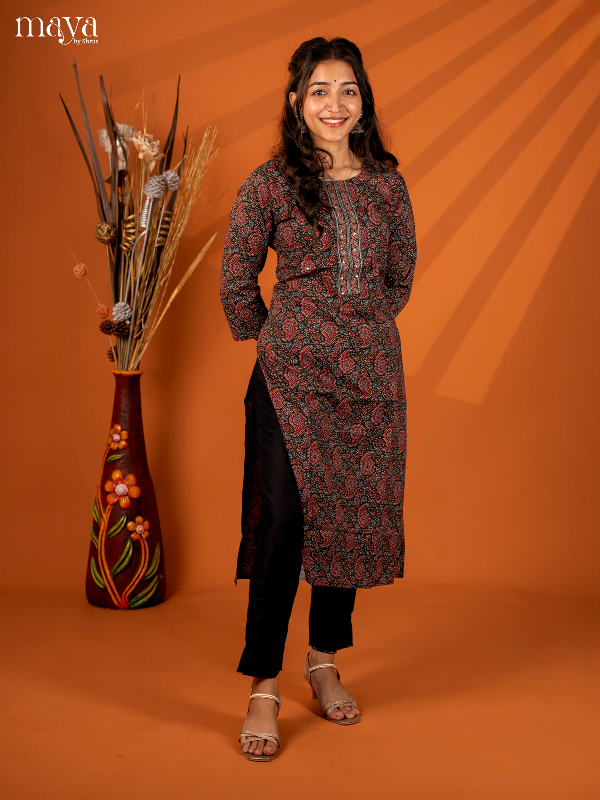 Black Ajrakh Printed Cotton Kurti