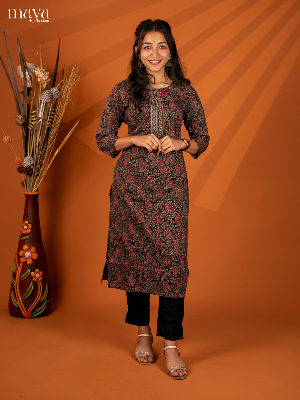 Black Ajrakh Printed Cotton Kurti