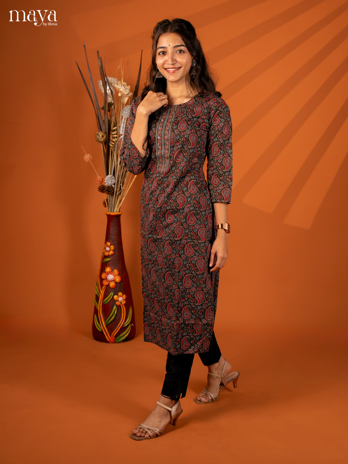 Black Ajrakh Printed Cotton Kurti