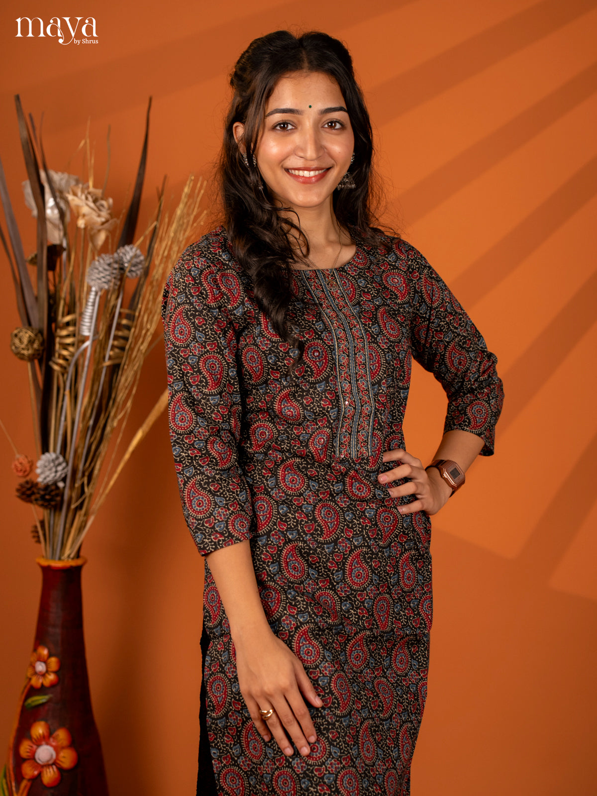 Black Ajrakh Printed Cotton Kurti