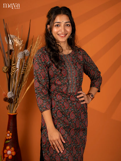 Black Ajrakh Printed Cotton Kurti