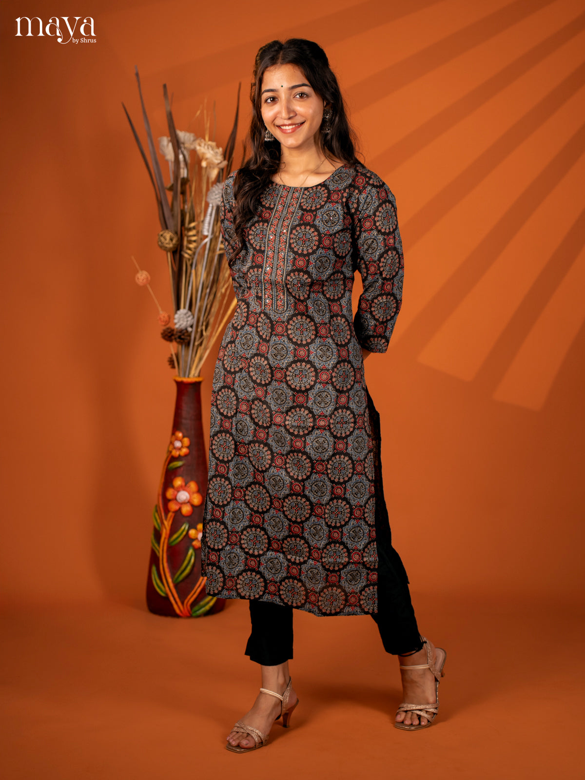 Black Ajrakh Printed Cotton Kurti