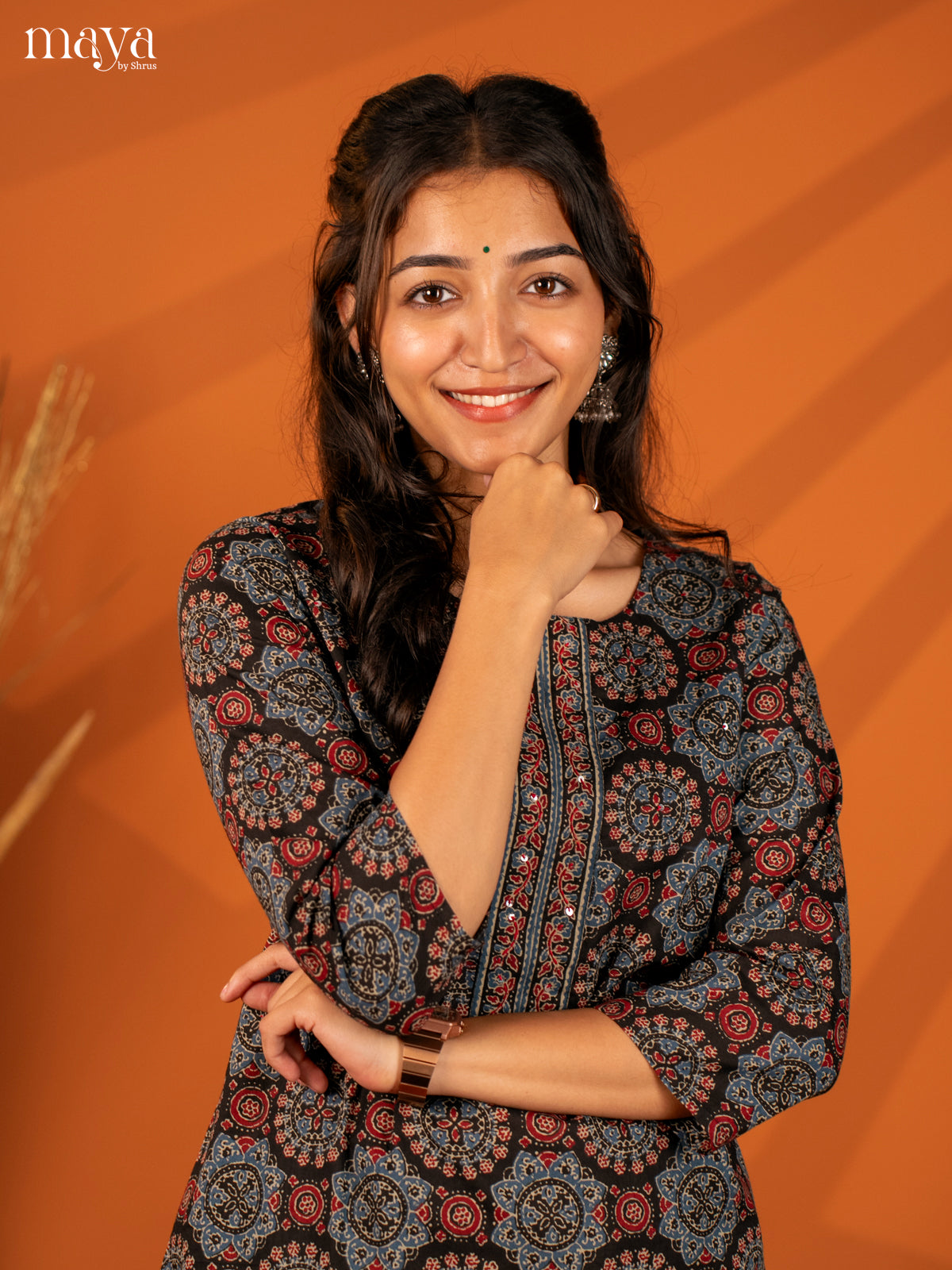 Black Ajrakh Printed Cotton Kurti