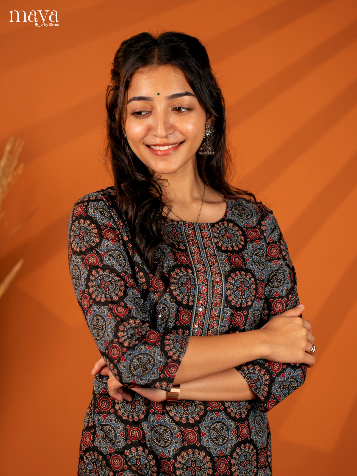 Black Ajrakh Printed Cotton Kurti