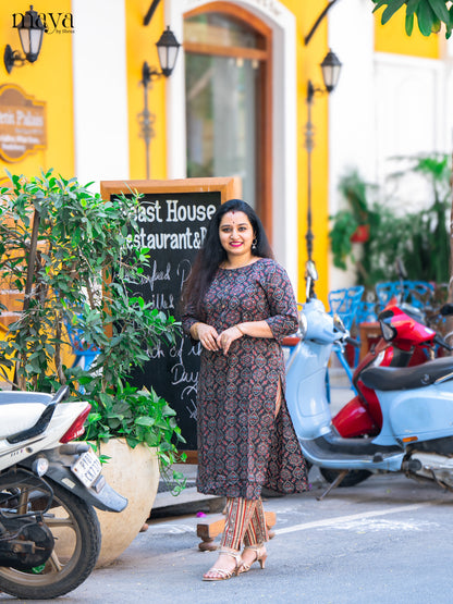 Black Ajrakh Printed Cotton Kurti