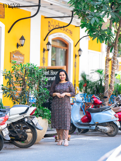 Black Ajrakh Printed Cotton Kurti