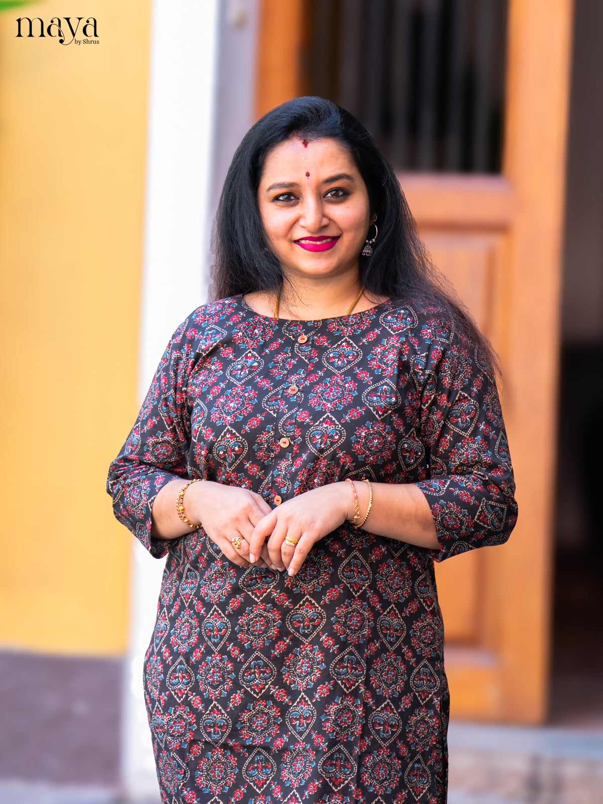 Black Ajrakh Printed Cotton Kurti