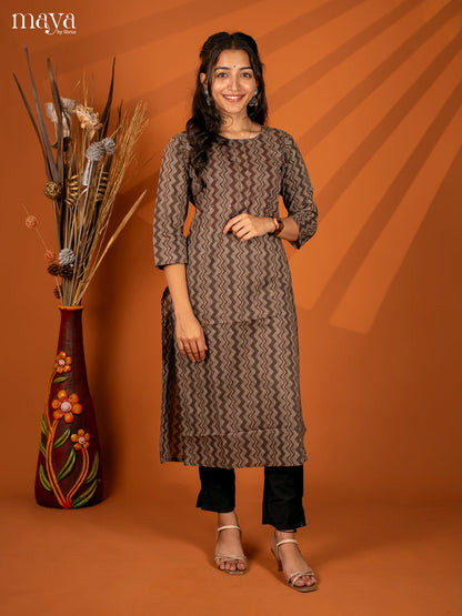 Brown Ajrakh Printed Cotton Kurti