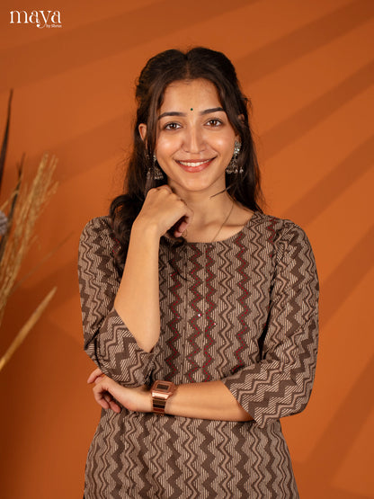 Brown Ajrakh Printed Cotton Kurti