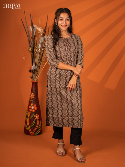 Brown Ajrakh Printed Cotton Kurti