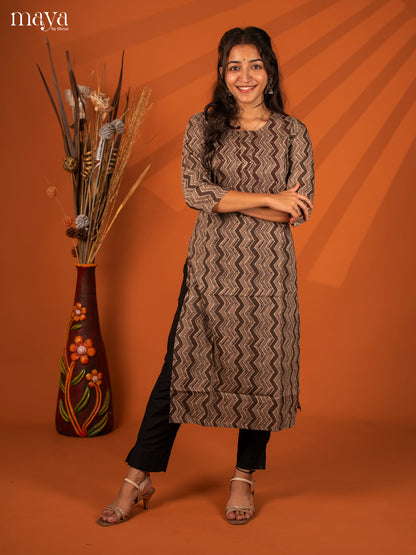 Brown Ajrakh Printed Cotton Kurti