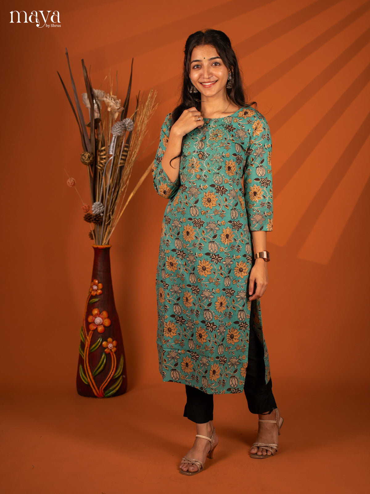 Green Floral Printed Cotton Kurti