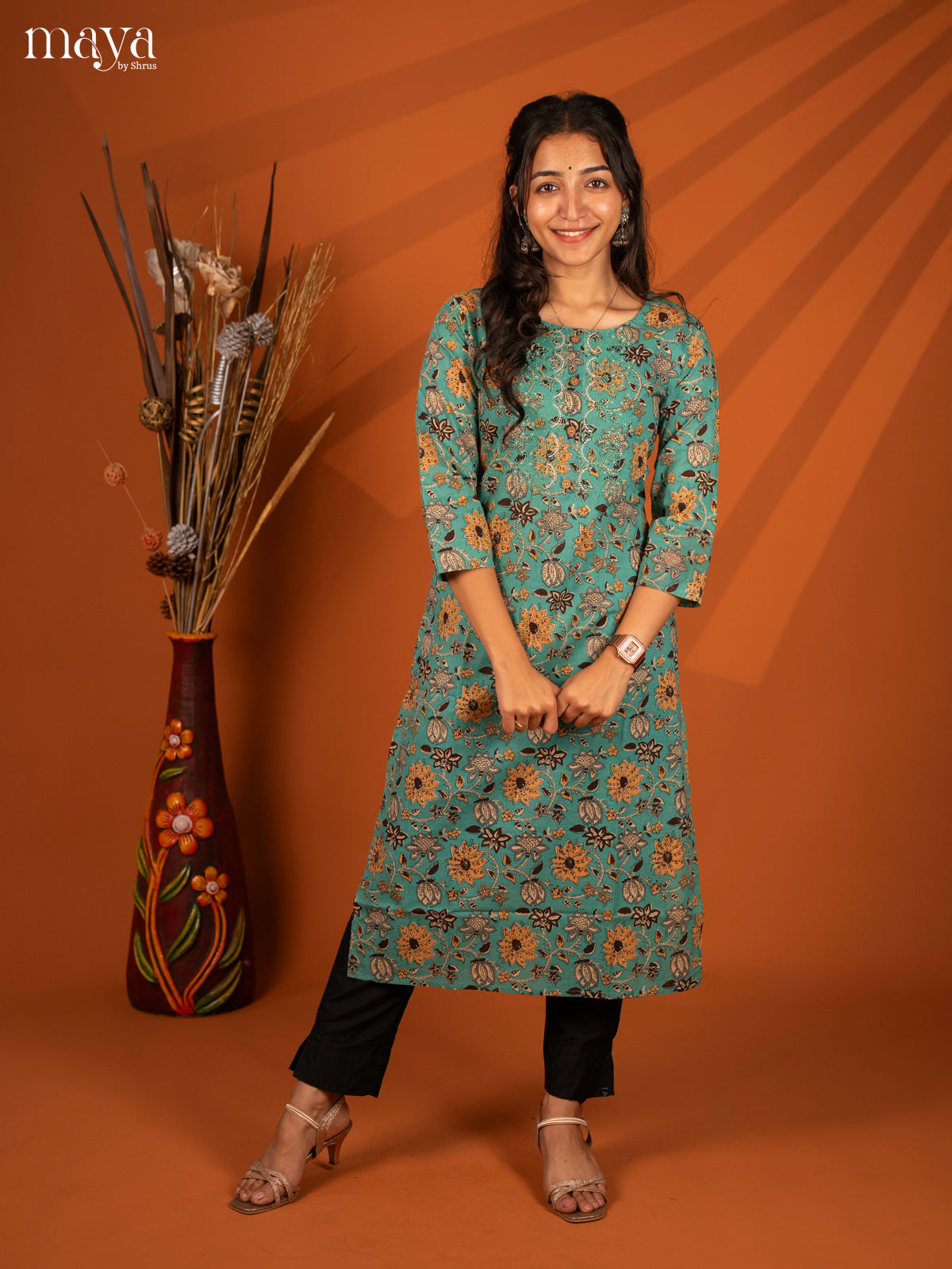 Green Floral Printed Cotton Kurti