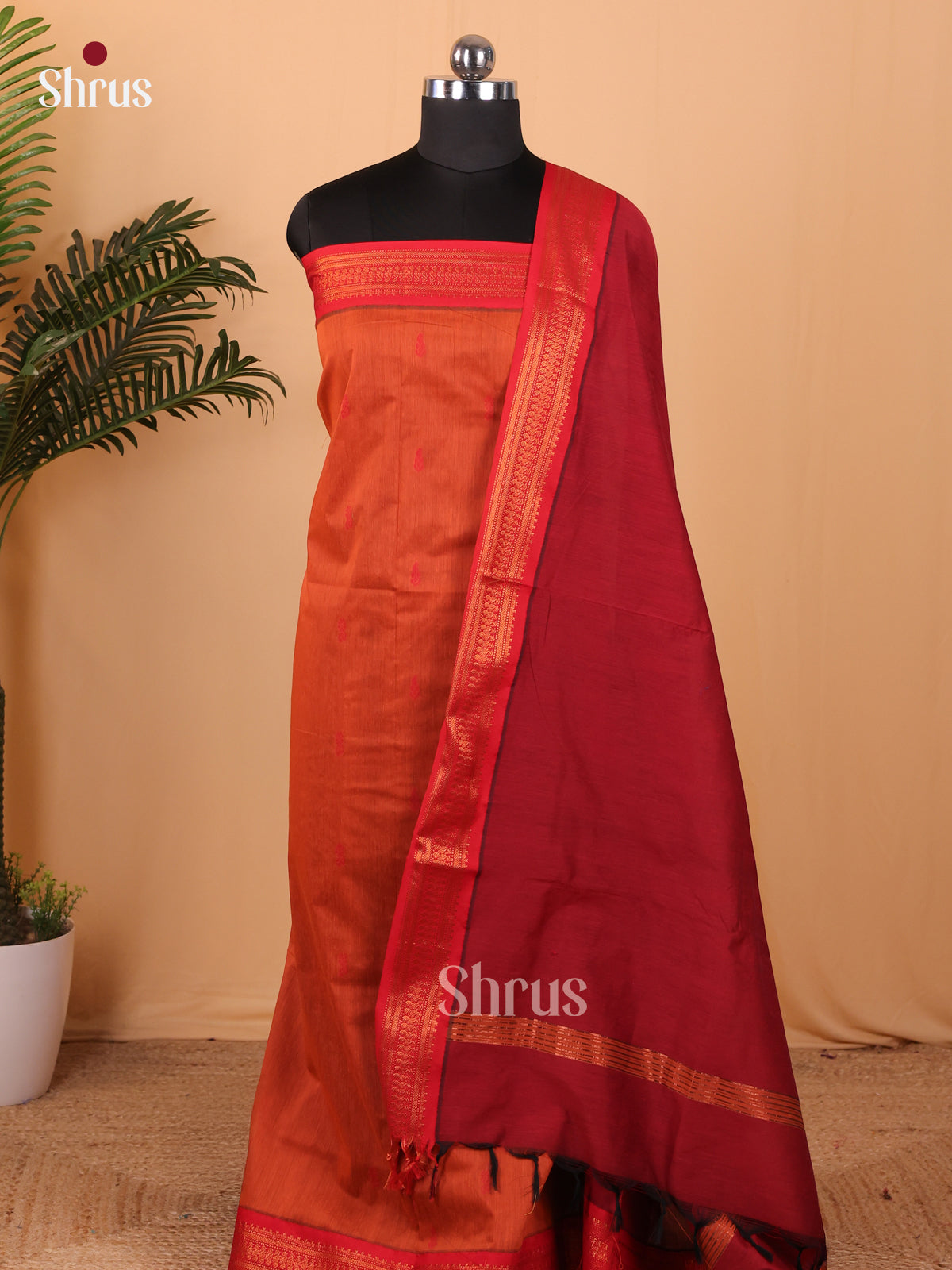 Brick Orange & Maroon Kalyani Cotton Salwar Unstitch - MDA22002