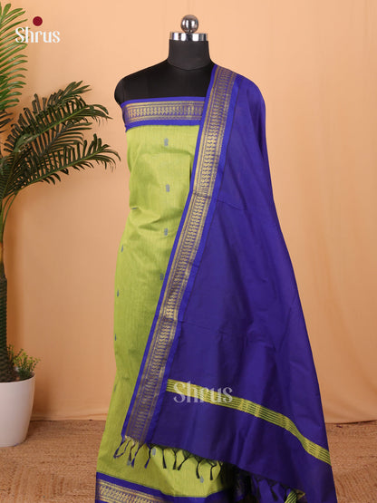 Kalyani Cotton Salwar Unstitch Lite Green & Royal Blue - MDA22003