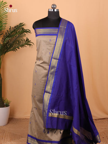 Grey & Blue Kalyani Cotton Unstitched Top & Dupatta- MDA22012