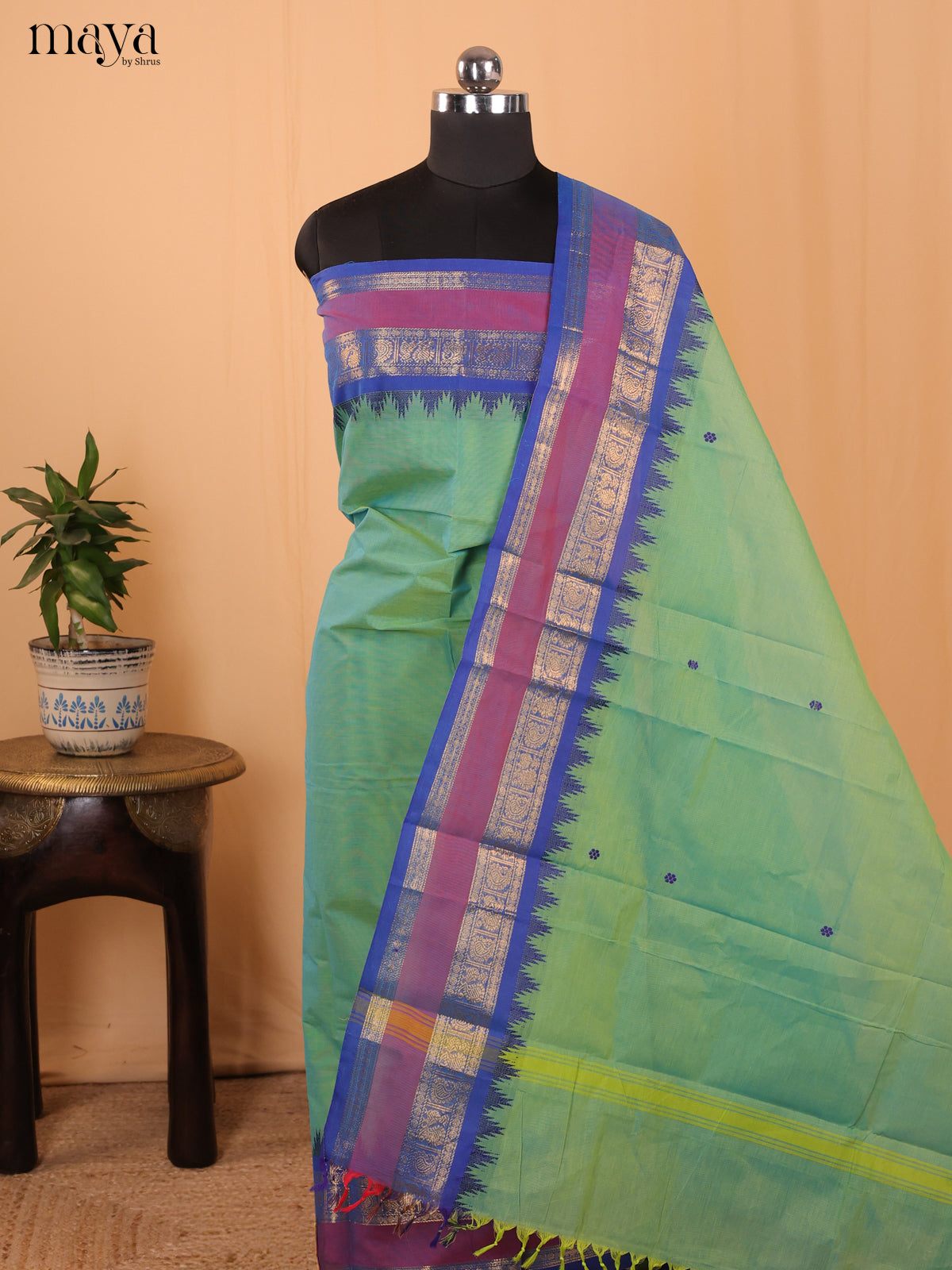 Green & Blue- chettinad top & dupatta combo - MDA24006