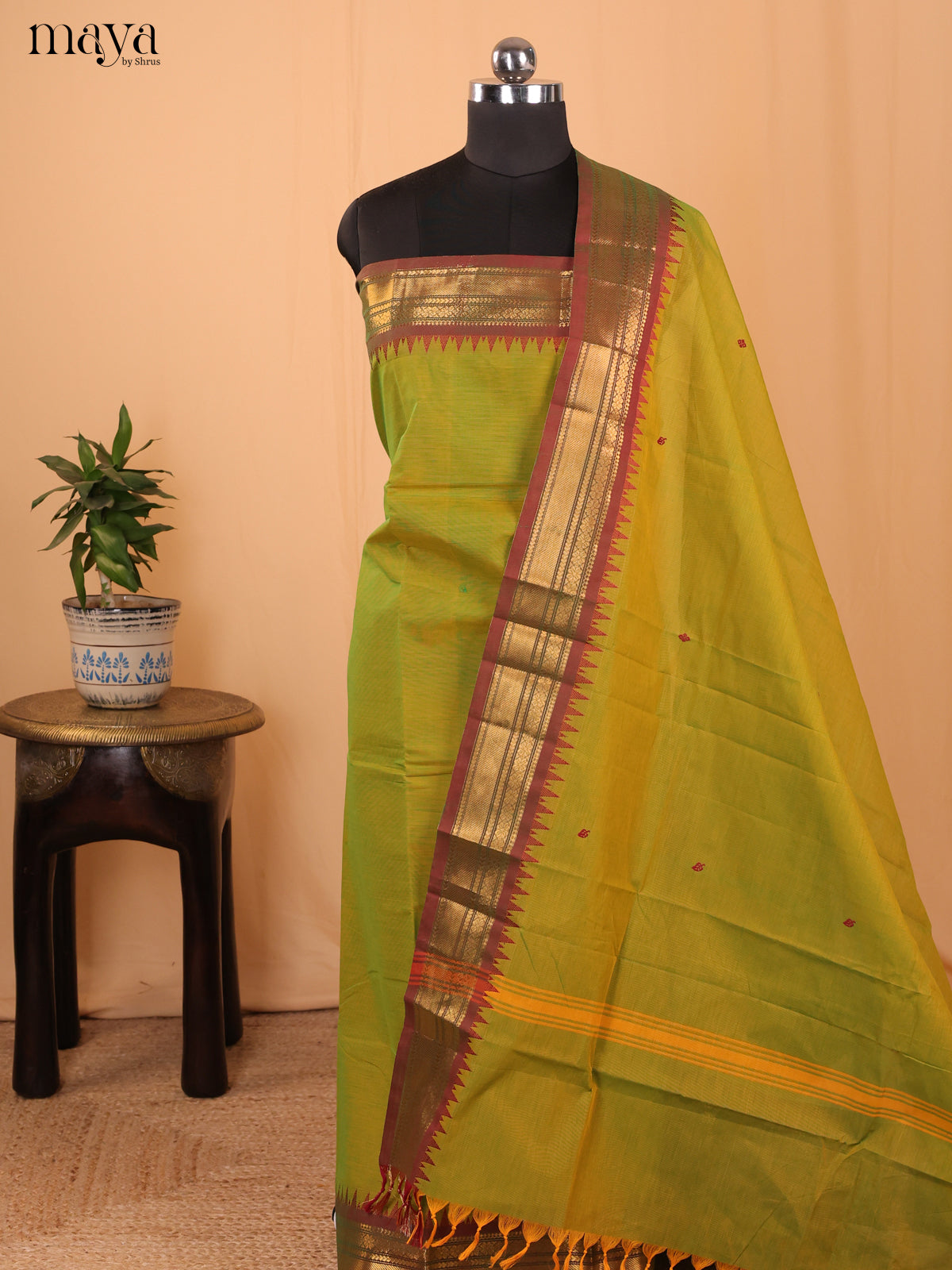 Green & Brown  - chettinad top & dupatta comb