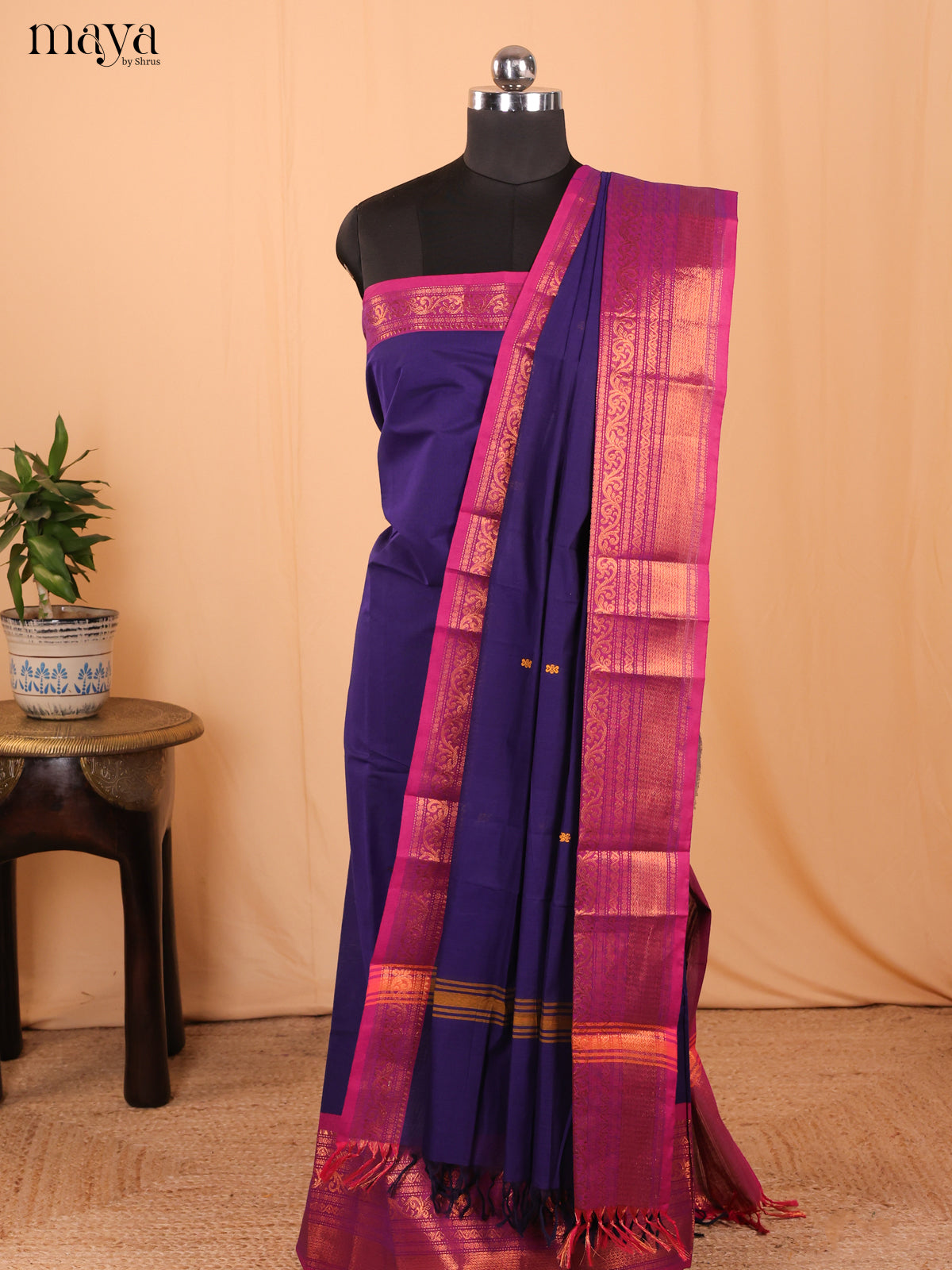 Violet & Majenta - Chettinad Cotton Unstitched Top & Dupatta - MDA24016