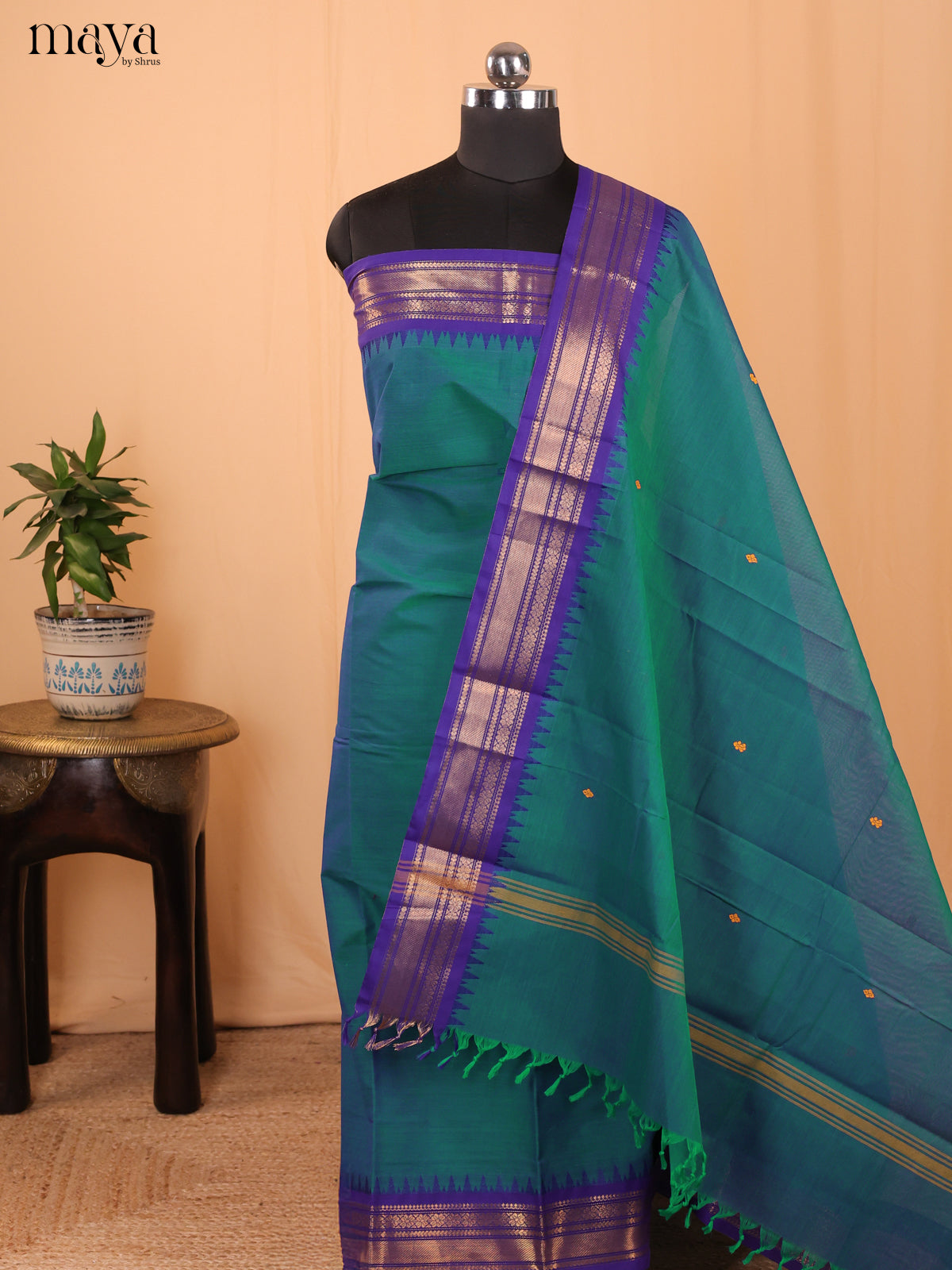 Green & Blue - chettinad top & dupatta combo