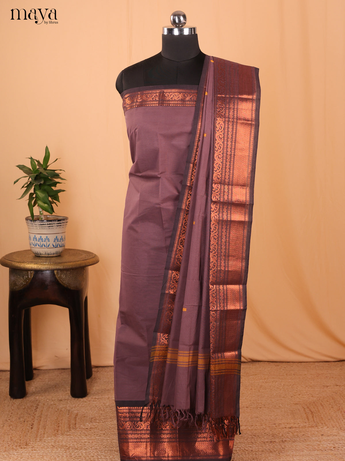 Onion Pink - Chettinad Cotton Unstitched Top & Dupatta - MDA24020