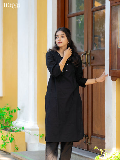 Black Cotton 2Pc Solid Salwar Suit - Top & Bottom