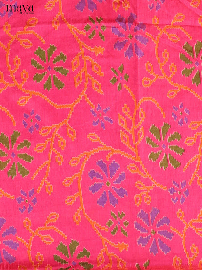 Pink & Purple Semi Patola Unstitched Top, Bottom & Dupatta -MDB04001