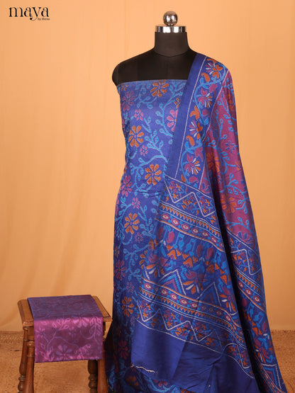Royal Blue & Violet Semi Patola Unstitched Top, Bottom & Dupatta - MDB04002