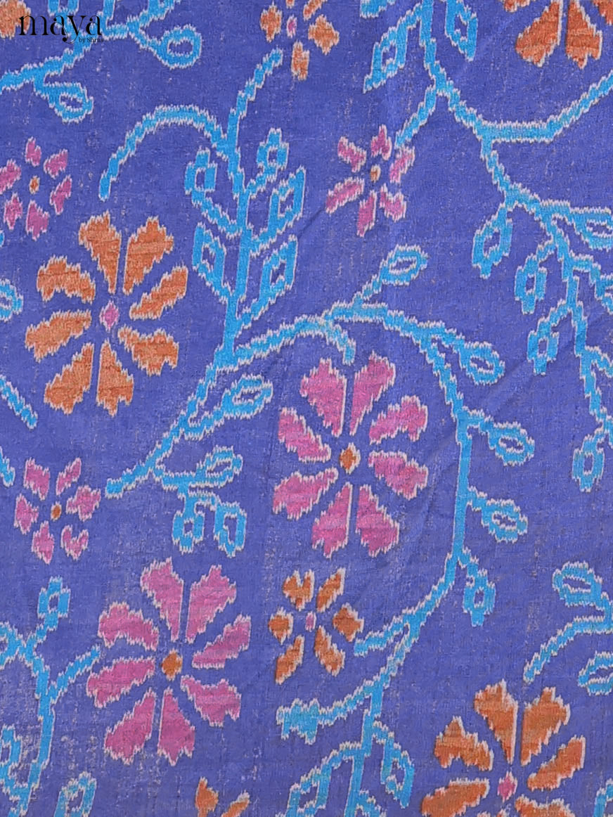 Royal Blue & Violet Semi Patola Unstitched Top, Bottom & Dupatta - MDB04002