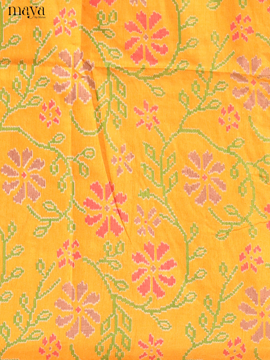 Yellow & Reddish pink Semi Patola Unstitched Top, Bottom & Dupatta - MDB04003