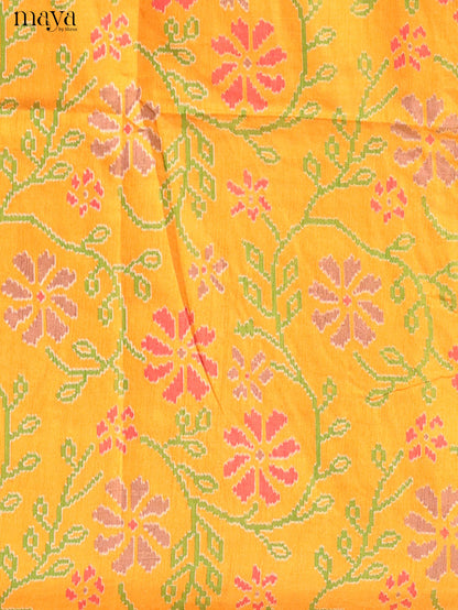 Yellow & Reddish pink Semi Patola Unstitched Top, Bottom & Dupatta - MDB04003