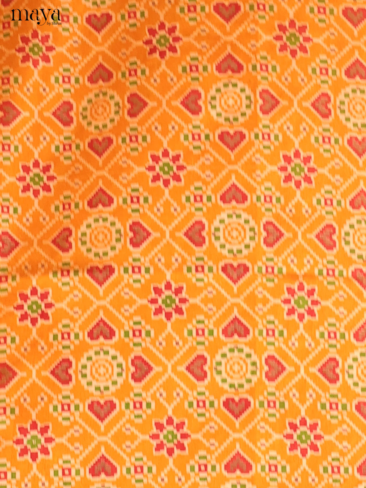 Mustard Yellow & Pink Semi Patola Unstitched Top, Bottom & Dupatta - MDB04004