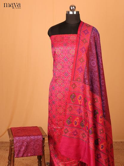 Pink & Violet Semi Patola Unstitched Top, Bottom & Dupatta -MDB04006