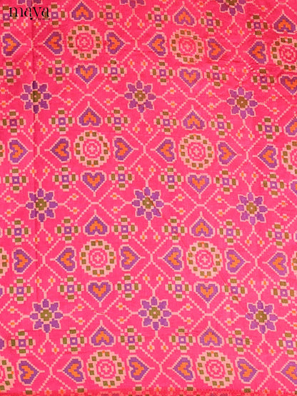 Pink & Violet Semi Patola Unstitched Top, Bottom & Dupatta -MDB04006