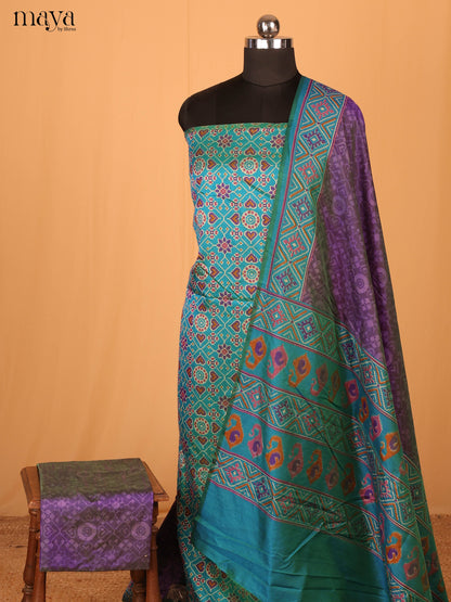 Blue & Violet Semi Patola Unstitched Top, Bottom & Dupatta -MDB04007