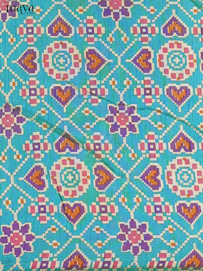Blue & Violet Semi Patola Unstitched Top, Bottom & Dupatta -MDB04007