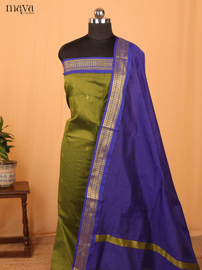 Mehandi Green & Blue Kalyani Cotton Unstitched Top & Dupatta- MDB06001