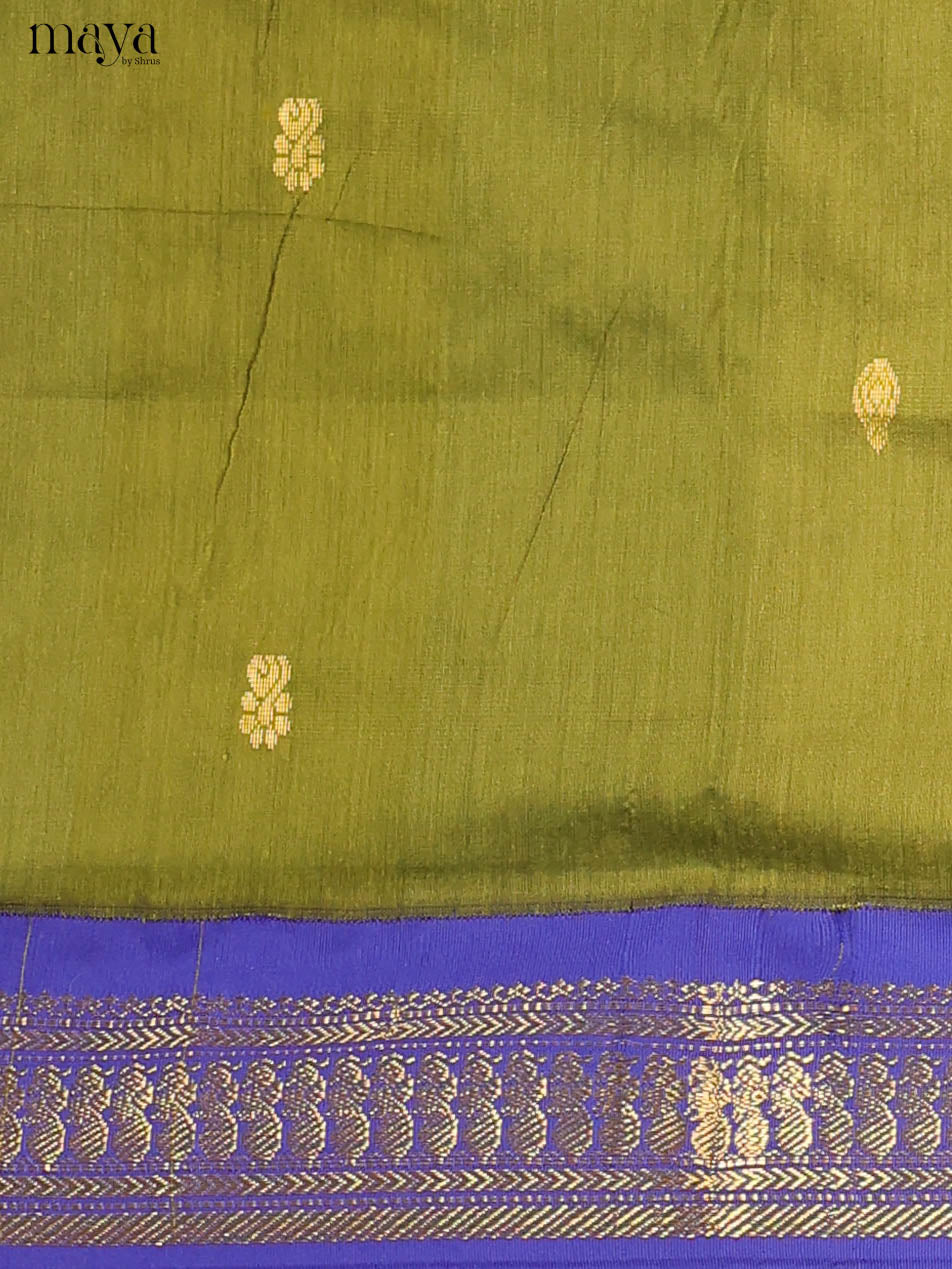 Mehandi Green & Blue Kalyani Cotton Unstitched Top & Dupatta- MDB06001