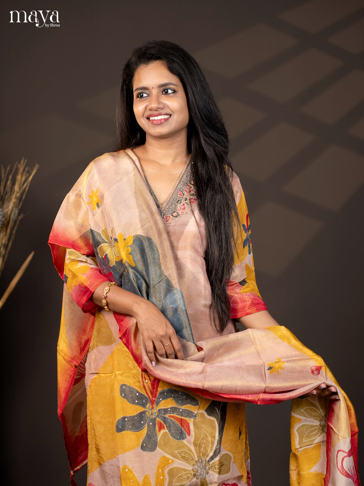 Embroidered Semi Raw Silk 3Pc Multi Colour Salwar Suit - Top, Bottom & Dupatta
