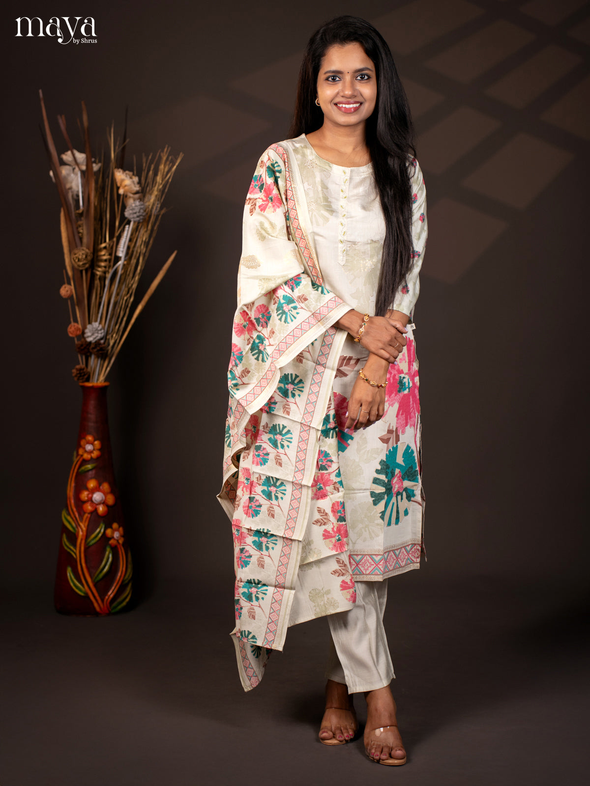 Printed Green Rayon 3Pc Salwar Suit - Top, Bottom & Dupatta