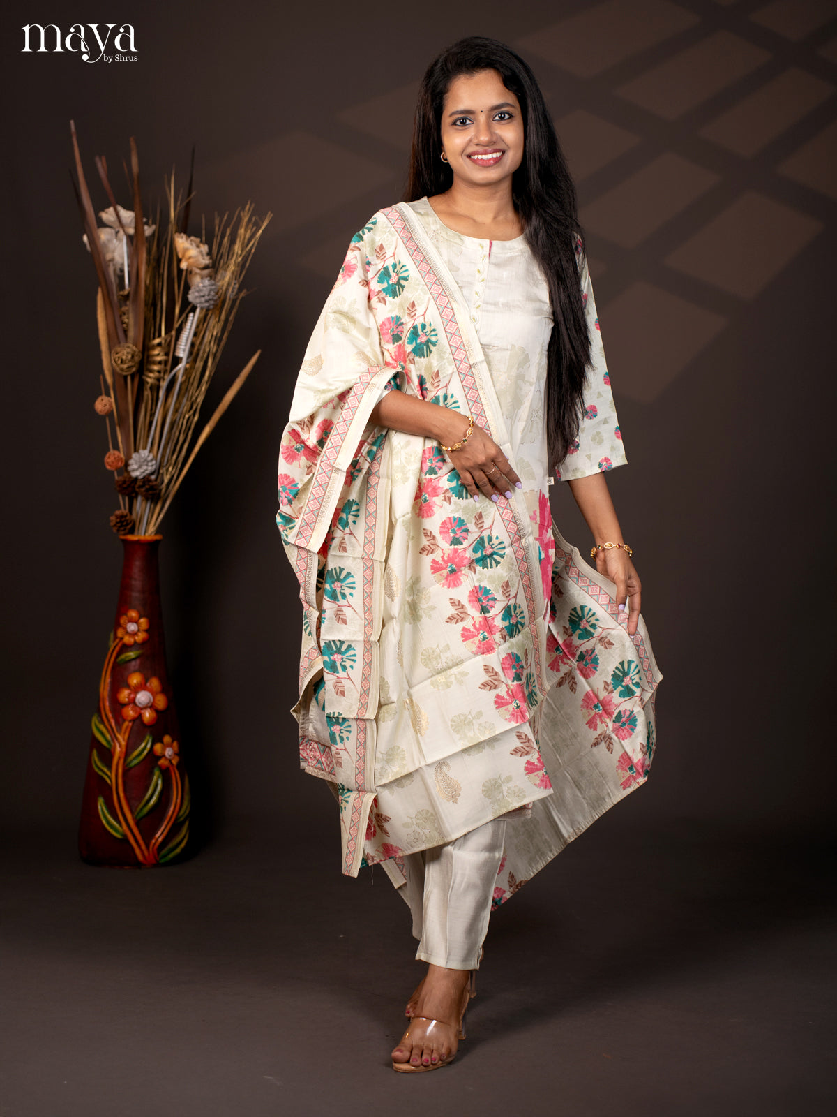 Printed Green Rayon 3Pc Salwar Suit - Top, Bottom & Dupatta