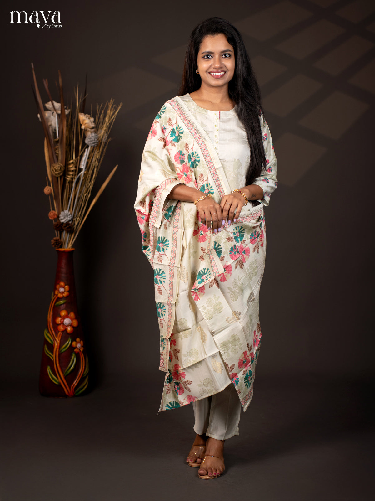 Printed Green Rayon 3Pc Salwar Suit - Top, Bottom & Dupatta