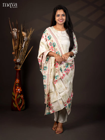 Printed Green Rayon 3Pc Salwar Suit - Top, Bottom & Dupatta