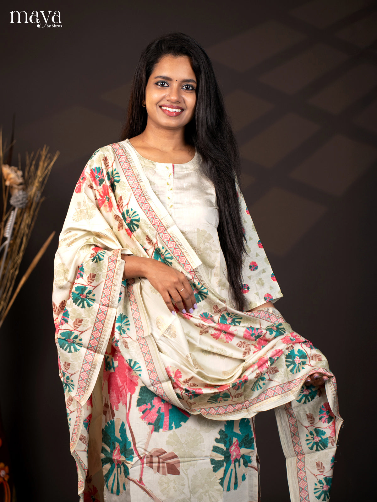 Printed Green Rayon 3Pc Salwar Suit - Top, Bottom & Dupatta