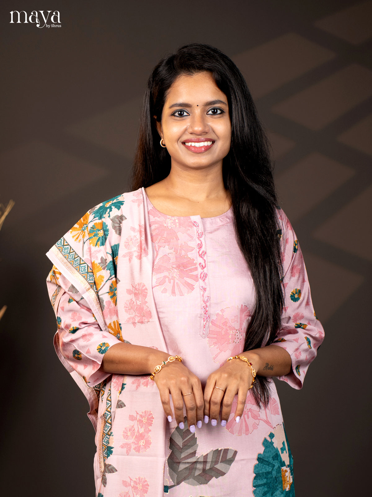 Printed Pink Rayon 3Pc Salwar Suit - Top, Bottom & Dupatta