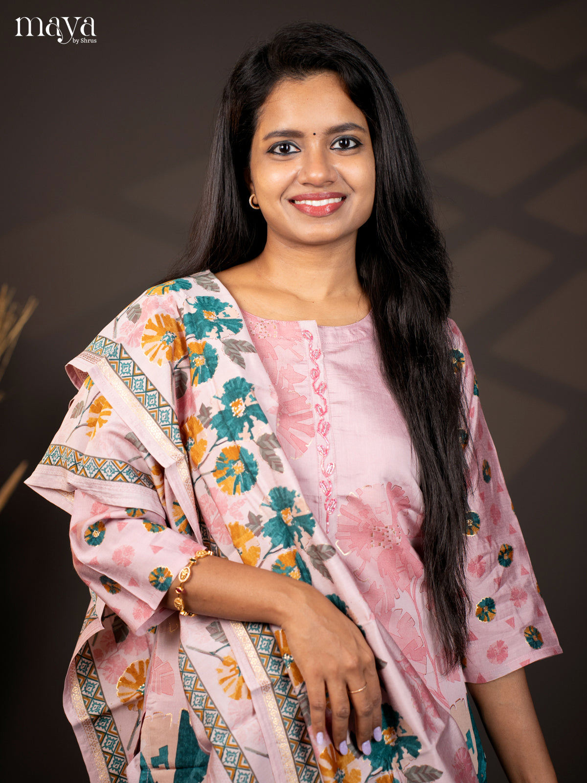 Printed Pink Rayon 3Pc Salwar Suit - Top, Bottom & Dupatta