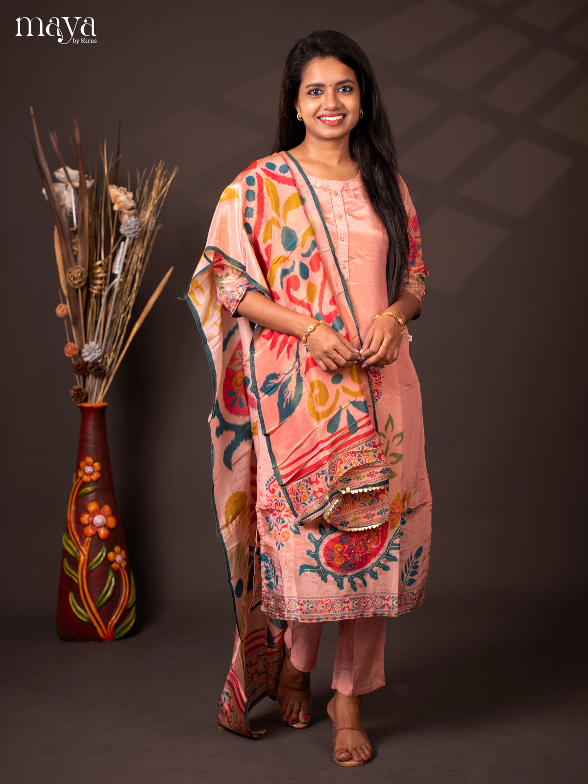 Embroidered Rayon 3Pc Pink Salwar Suit - Top, Bottom & Dupatta