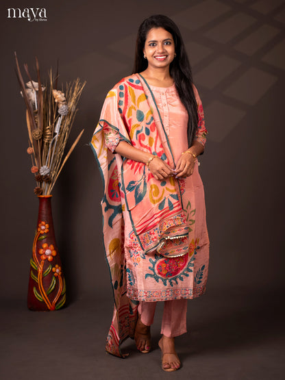 Embroidered Rayon 3Pc Pink Salwar Suit - Top, Bottom & Dupatta